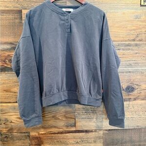 Bayse Soft Lined Button Down Charcoal Crewneck  Grey Sweater NWT